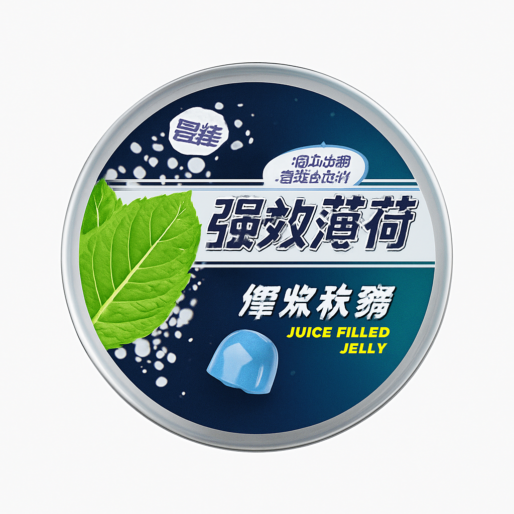 Mei Wei: Bala de Menta Explosiva （强劲薄荷爆浆软糖） - Qifeng 168g - Embalagem em Fundo Branco