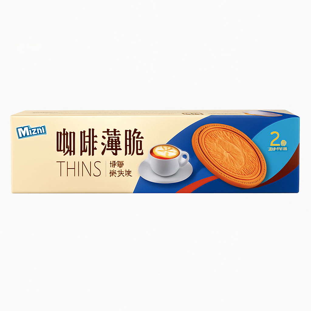 Mei Wei: Biscoito Recheado Café Latte（咖啡薄脆）- Mican 96g - Embalagem em Fundo Branco