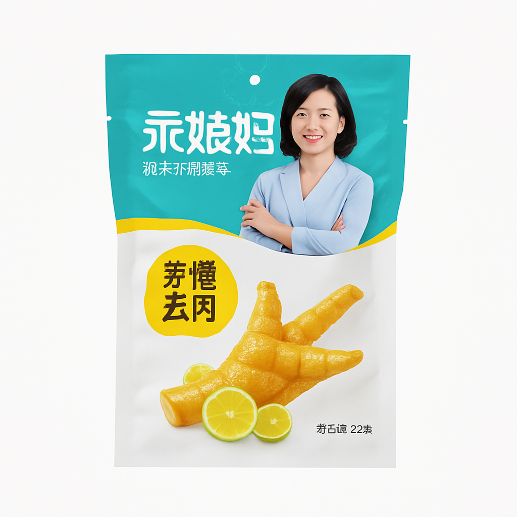 Mei Wei: Pata de Frango com Limão（乖媳妇柠檬去骨凤爪）- Guai Xi Fu 120g - Embalagem em Fundo Branco