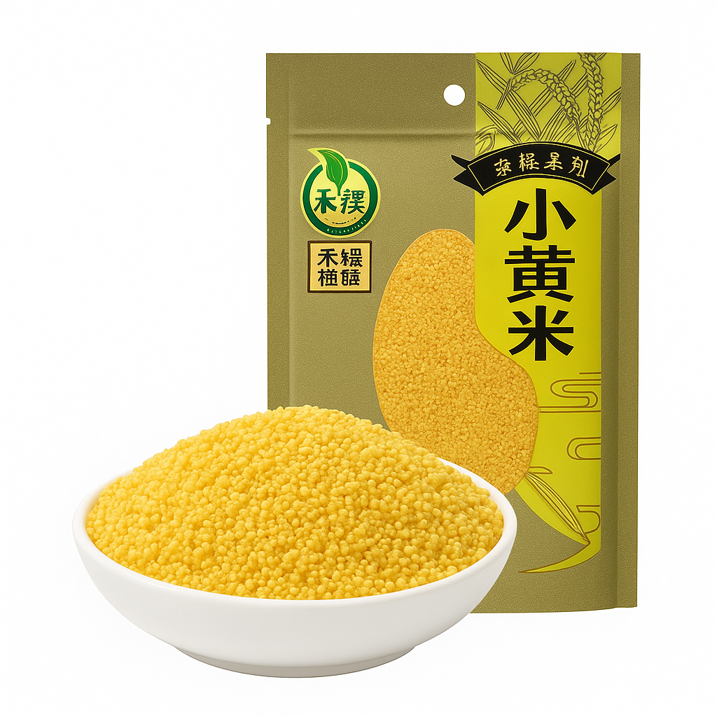Mei Wei: Painço Dourado （小黄米）- Heyu 400g - Embalagem em Fundo Branco