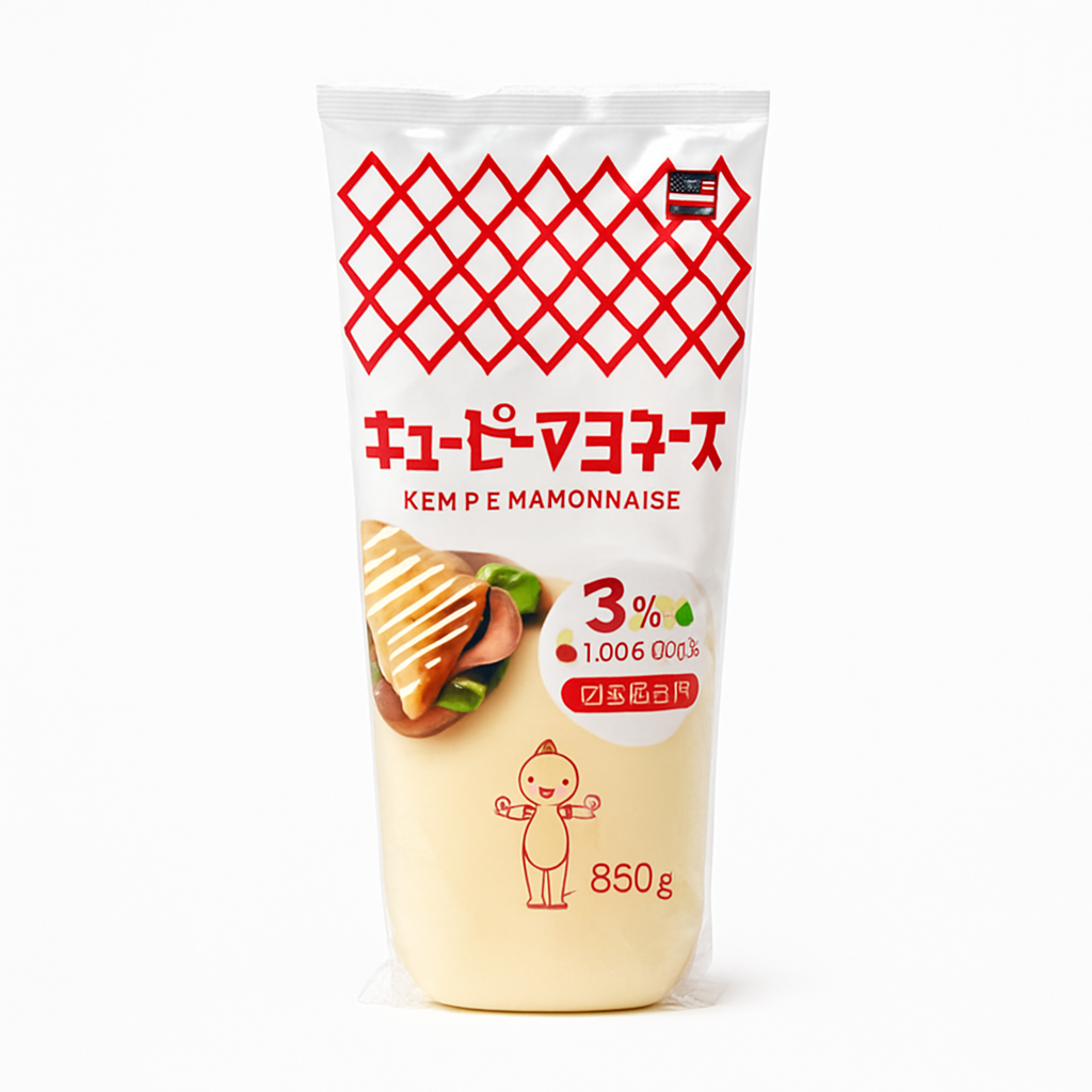 Mei Wei: Maionese Japonesa（キューピーマヨネーズ）- Kewpie 350g - Embalagem em Fundo Branco