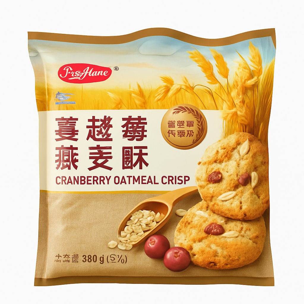 Mei Wei: Biscoito de Aveia com Cranberry（蔓越莓燕麦酥）- PureHome 360g - Embalagem em Fundo Branco