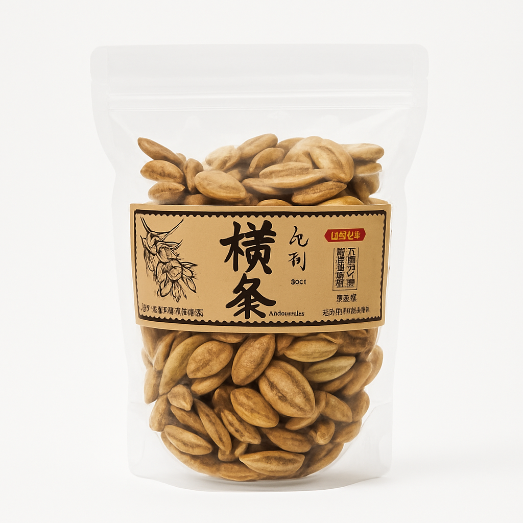 Mei Wei: Azeitona Preservada Nove Processos（九制榄条）- Runlongjia 500g - Embalagem em Fundo Branco
