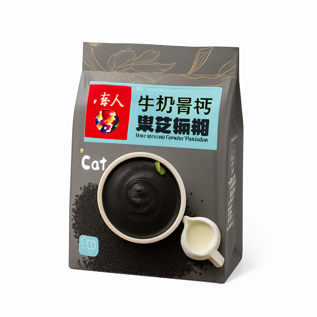 Mei Wei: Mingau de Gergelim Preto com Cálcio（牛奶高钙黑芝麻糊）- Yi Jia Ren 520g - Embalagem em Fundo Branco
