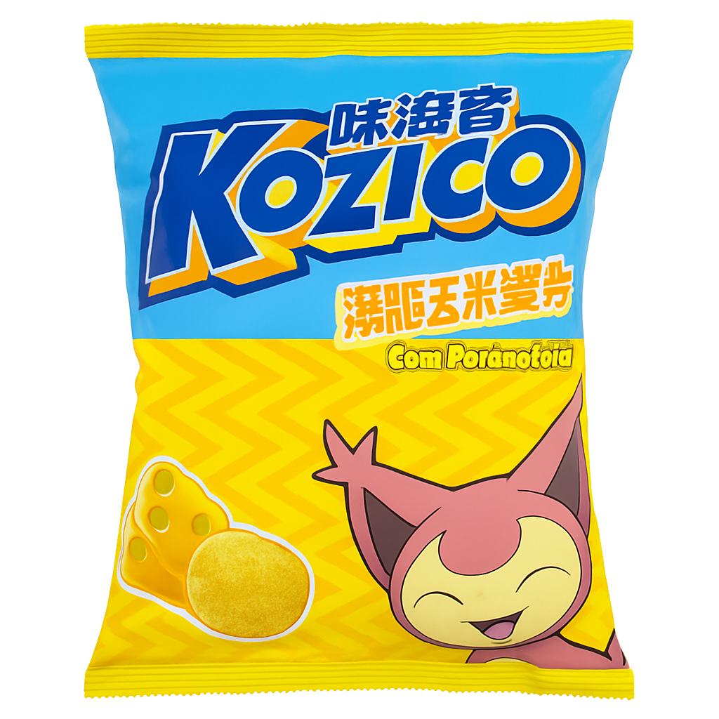 Mei Wei: Salgadinho de Milho Sabor Queijo（可滋客玉米薯片芝士味）- Kozico 100g - Embalagem em Fundo Branco