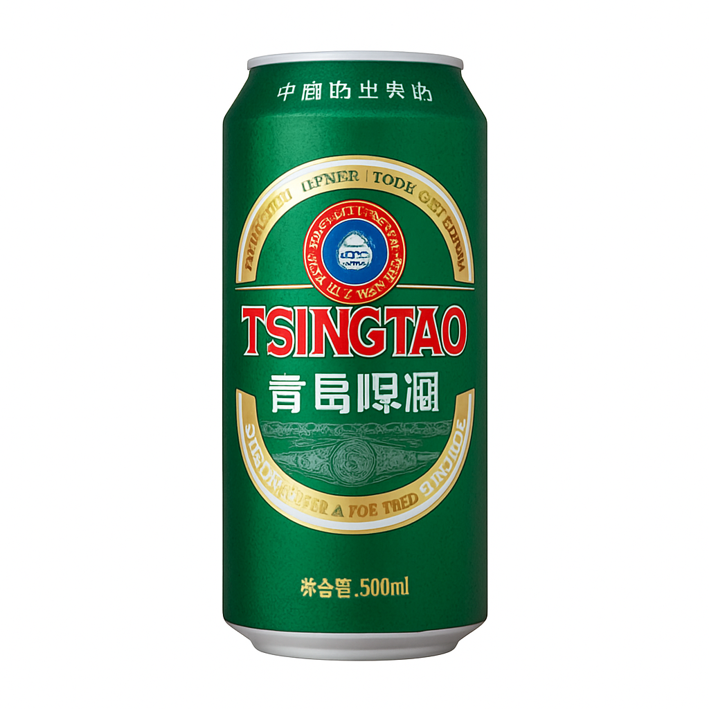 Mei Wei: Cerveja Tsingtao（青岛啤酒）- Tsingtao 500ml - Embalagem em Fundo Branco