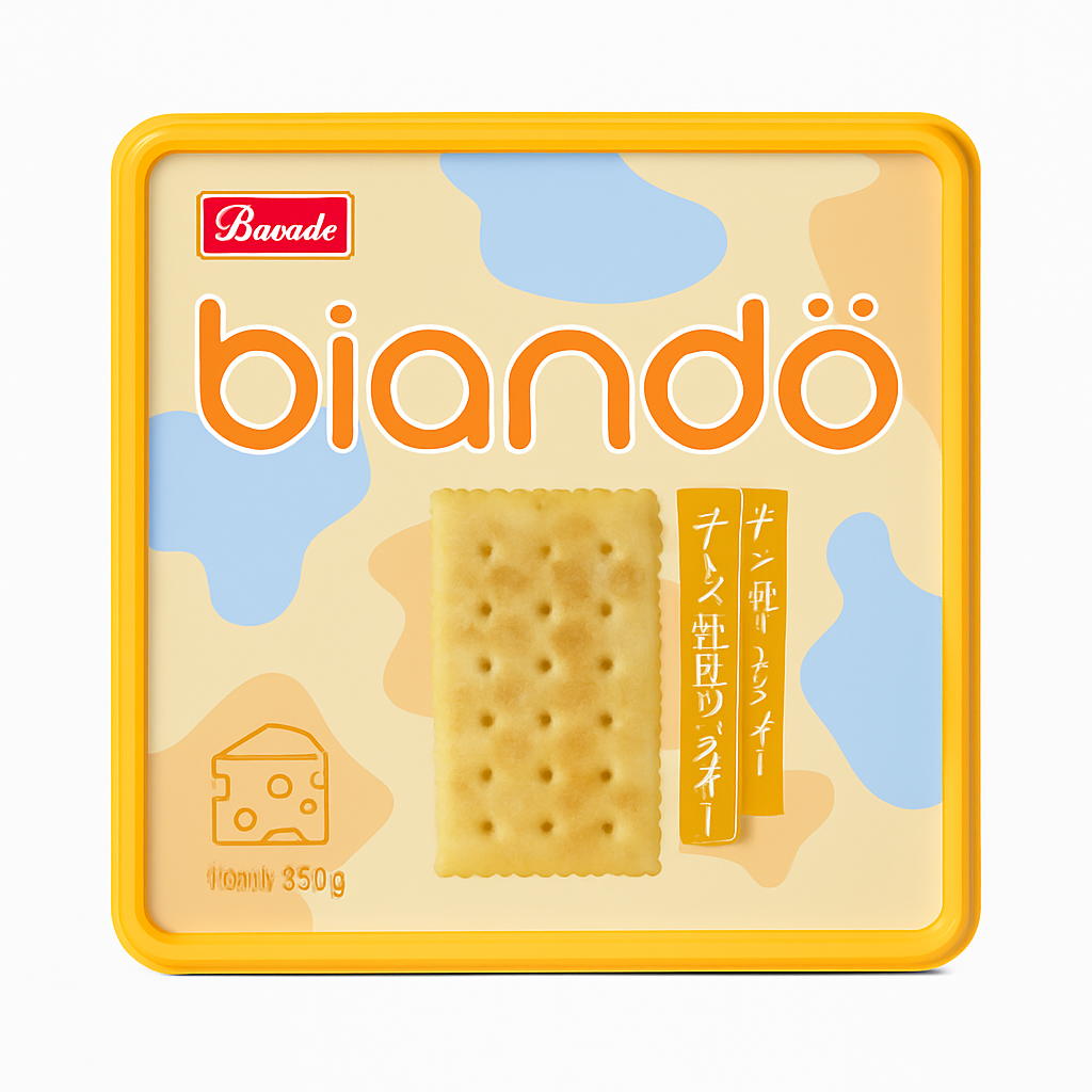 Mei Wei: Biscoito Salgado Sabor Queijo（芝士梳打饼干）- Biando 360g - Embalagem em Fundo Branco
