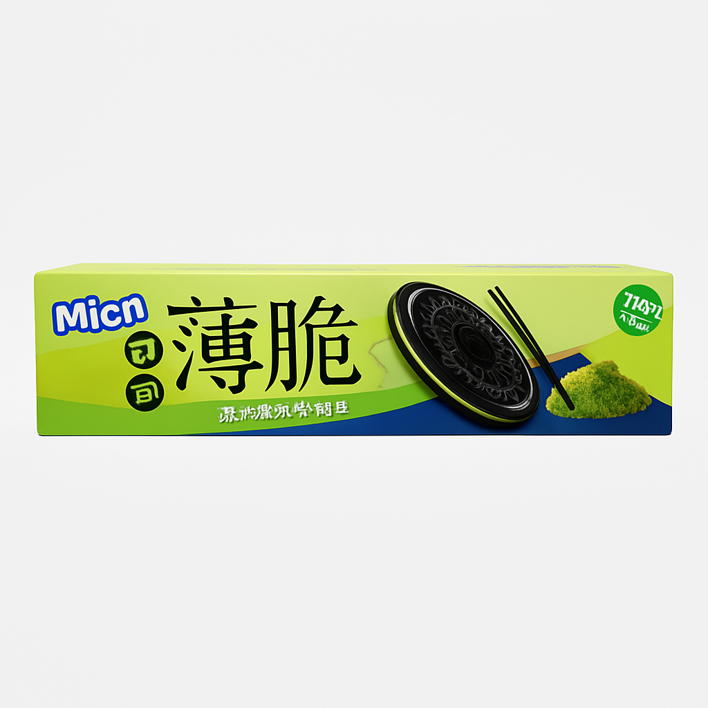 Mei Wei: Biscoito Recheado Matcha（可可薄脆）- MICN 96g - Embalagem em Fundo Branco