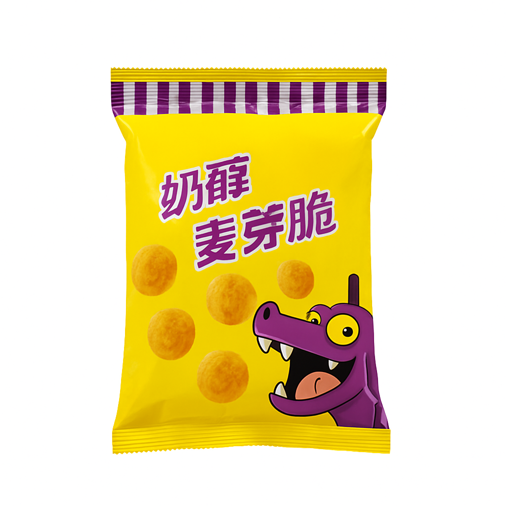Mei Wei: Salgadinho Crocante de Malte e Leite（奶醇麦芽脆）- Liangfeng 23g - Embalagem em Fundo Branco