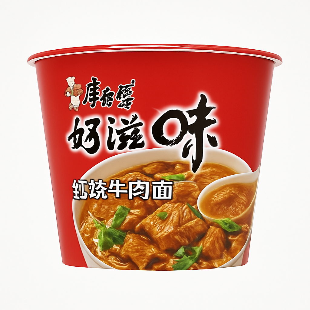 Mei Wei: Macarrão Instantâneo de Carne Vermelha（红烧牛肉面）- Master Kong 101g - Embalagem em Fundo Branco