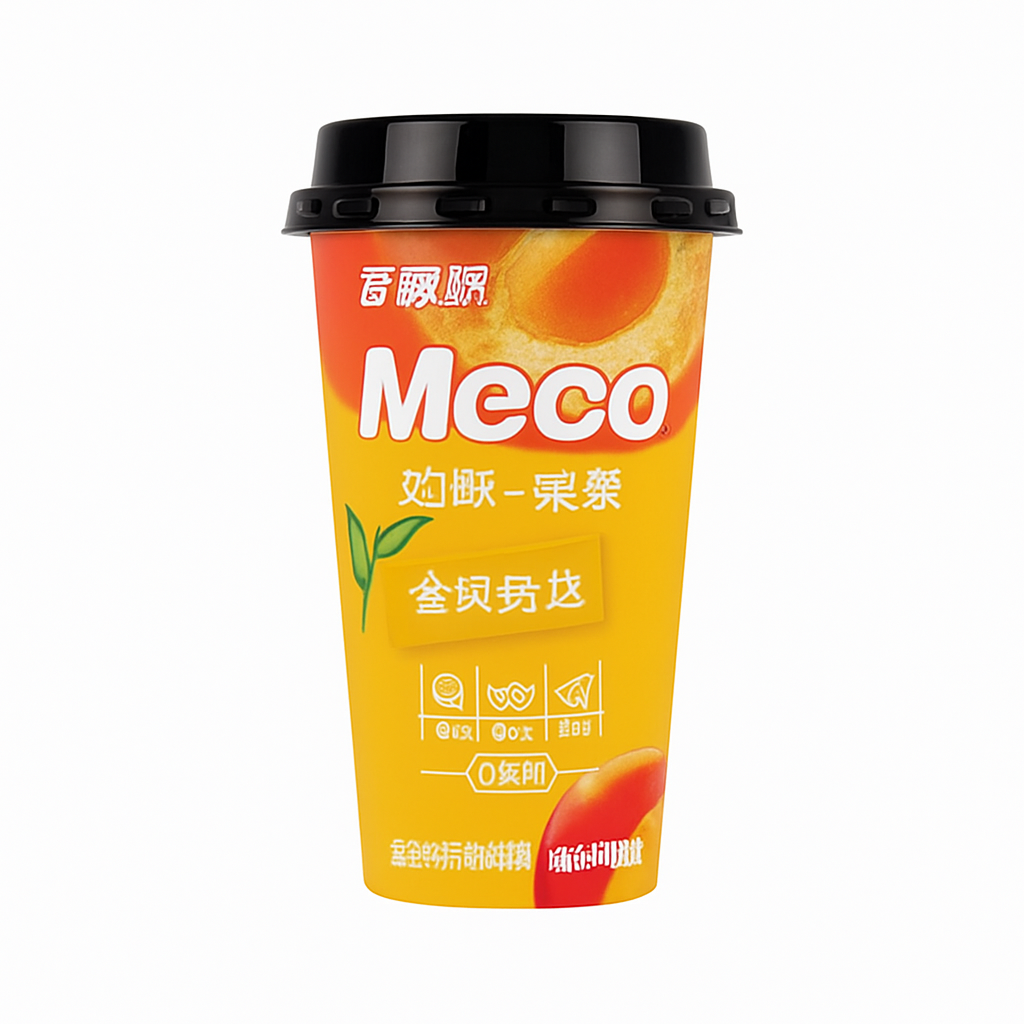 Mei Wei: Chá de Frutas Meco（香飘飘蜜谷果茶）- Sabor Damasco Oolong 400ml - Embalagem em Fundo Branco