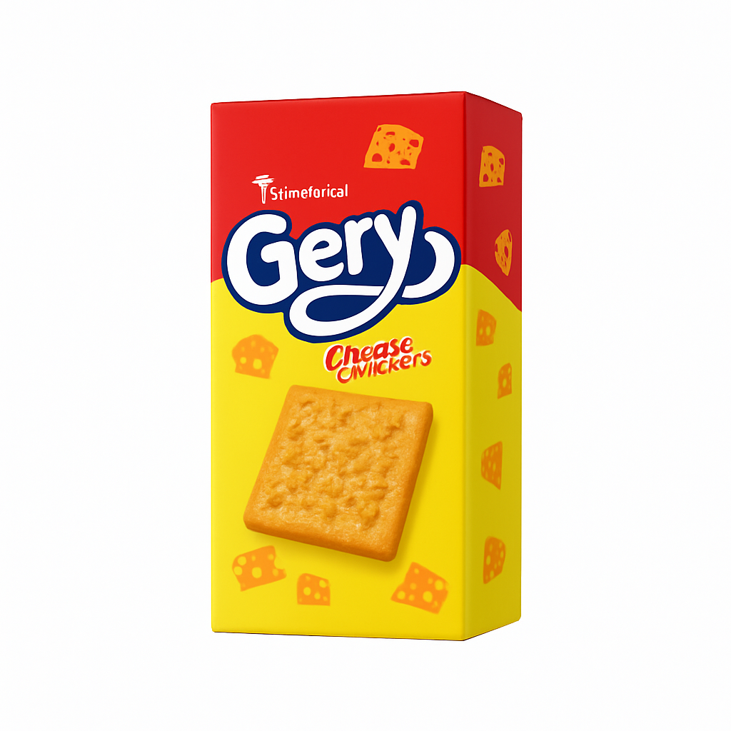 Mei Wei: Biscoito Recheado Sabor Queijo Gery（芝莉奶酪味夹心饼）- Gery 220g - Embalagem em Fundo Branco