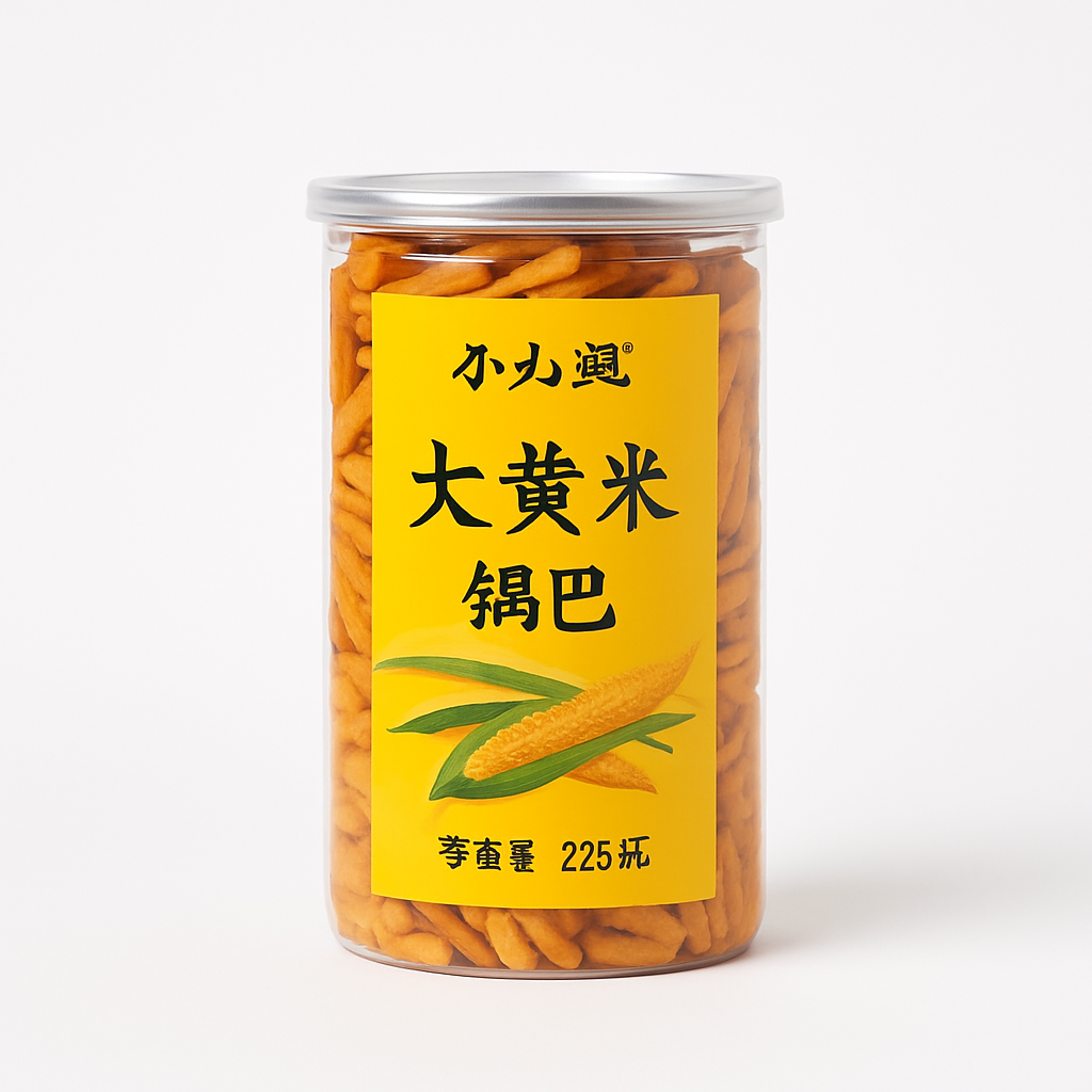Mei Wei: Biscoito de Arroz Crocante Sabor Picante（小吃猫大黄米锅巴）- Xiaochimao 240g - Embalagem em Fundo Branco