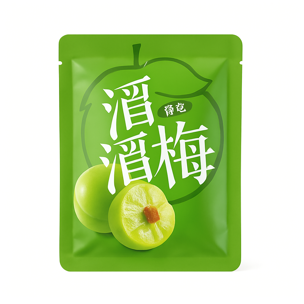 Mei Wei: Ameixa Seca Cristalizada（溜溜梅）- Liuliumei 160g - Embalagem em Fundo Branco