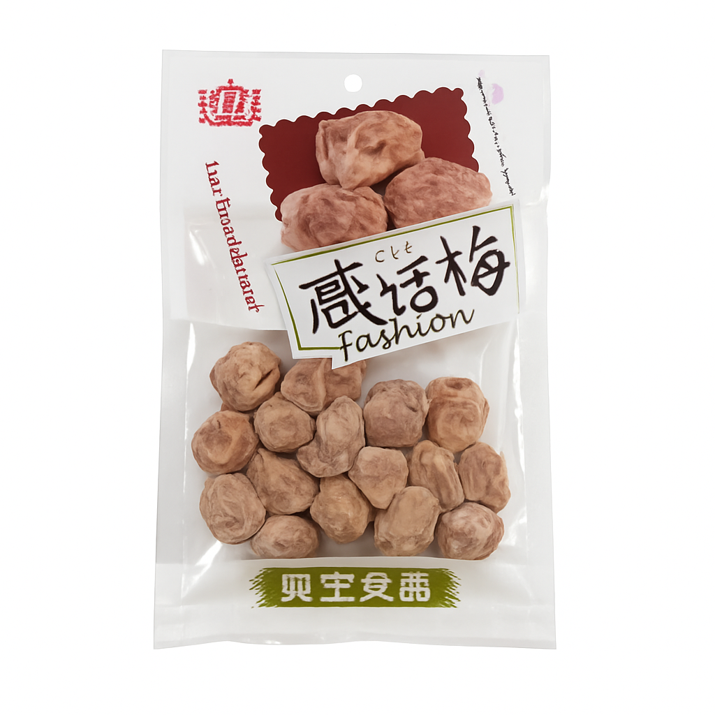 Mei Wei: Ameixa Salgada （咸话梅）- Shunbao 55g - Embalagem em Fundo Branco