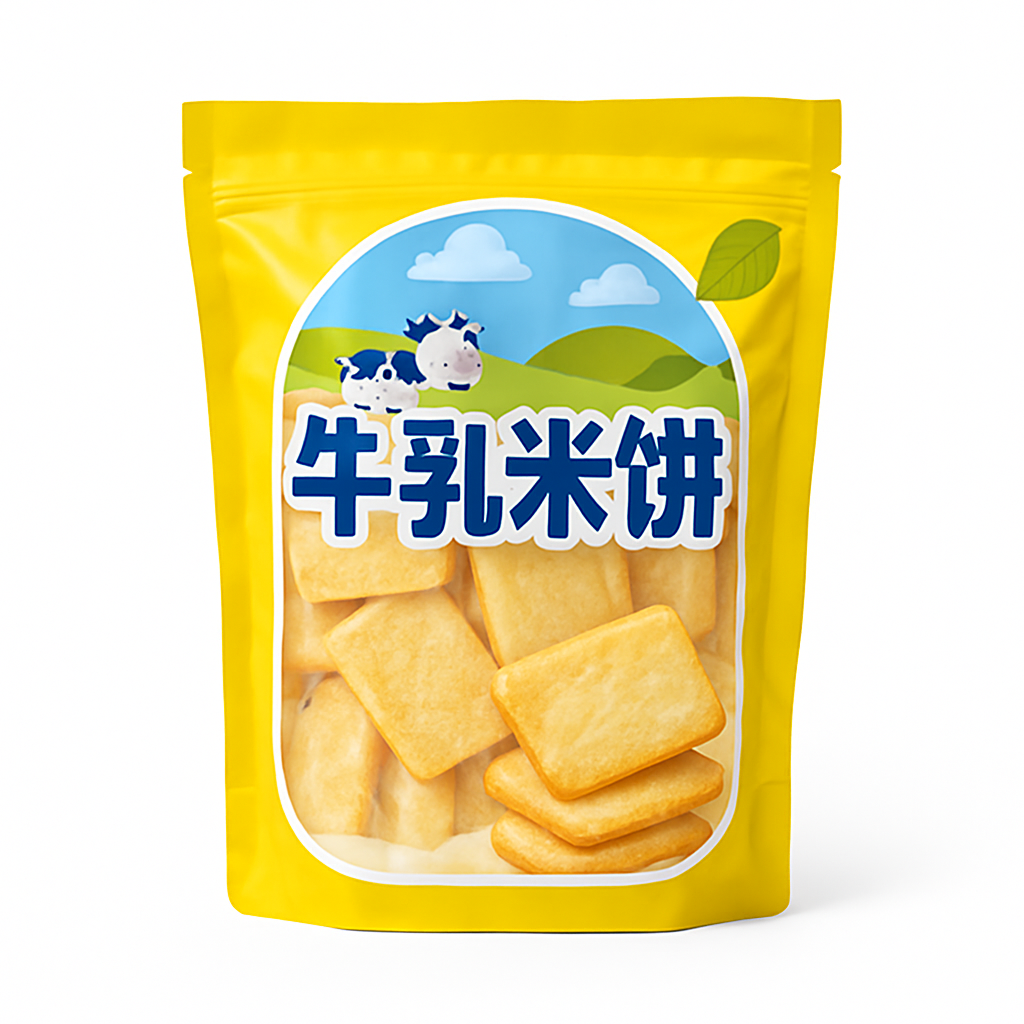 Mei Wei: Biscoito de Arroz com Leite（倍利克牛乳米饼）- Sabor Queijo Beluck 100g - Embalagem em Fundo Branco