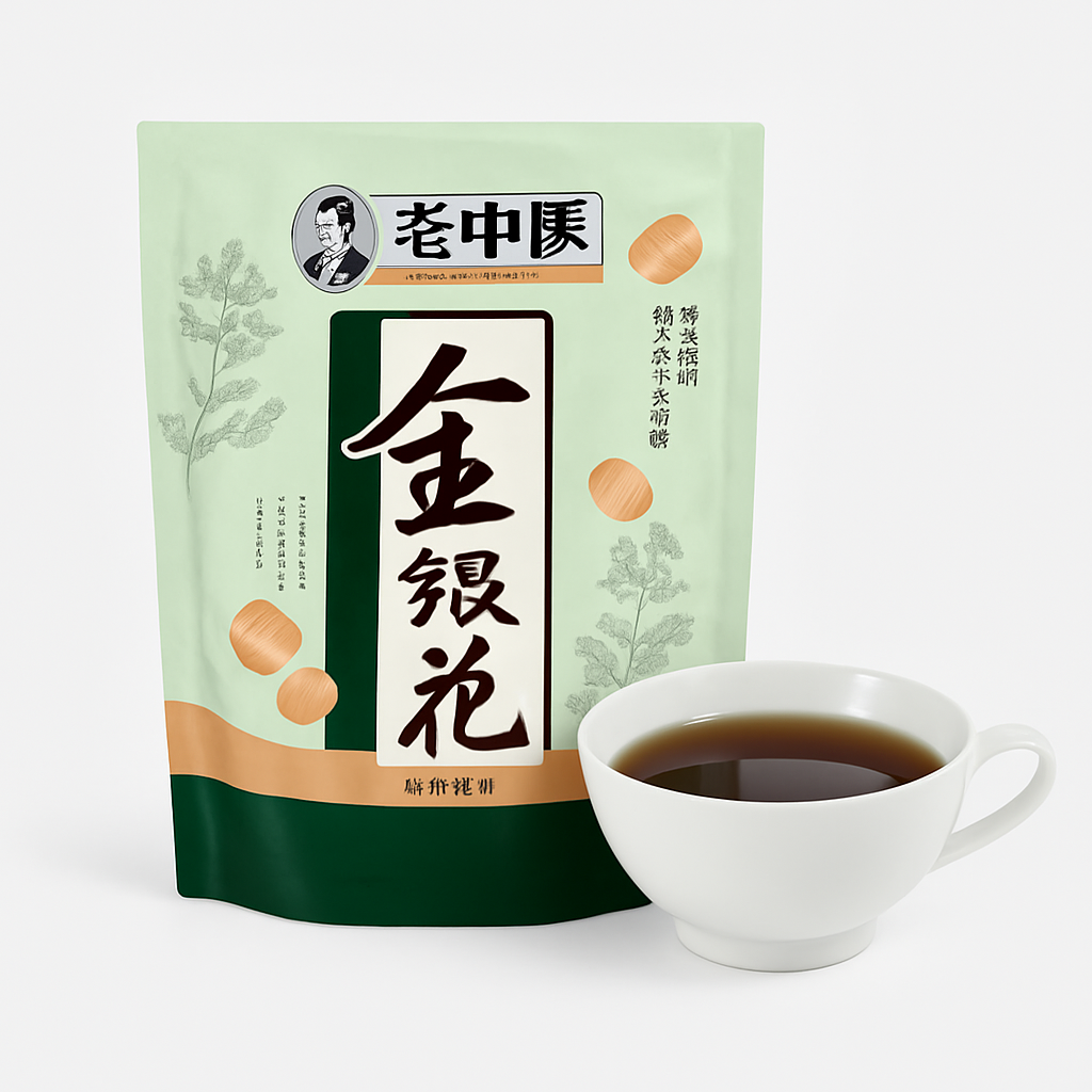 Mei Wei: Chá de Madressilva（金银花）- Lao Zhong Yi 150g - Embalagem em Fundo Branco