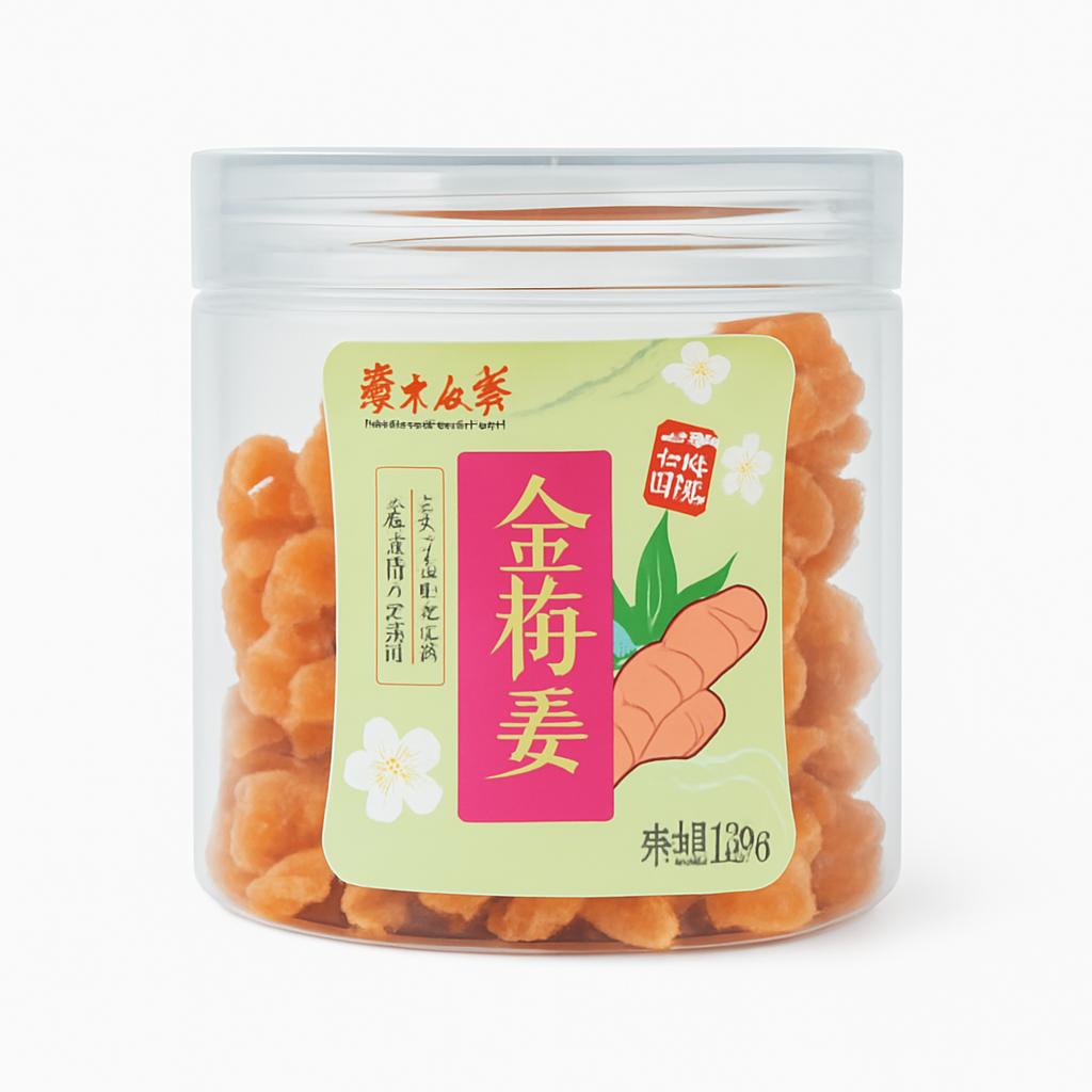 Mei Wei: Gengibre Cristalizado Golden Ginger（金梅姜）- Farmers Grange 160g - Embalagem em Fundo Branco