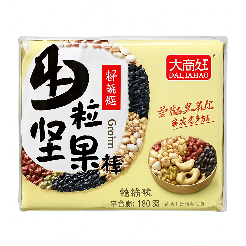 Mei Wei: Mix de Grãos Sabor Nozes（好滋味五谷杂粮）- Dajiahao 180g - Embalagem em Fundo Branco