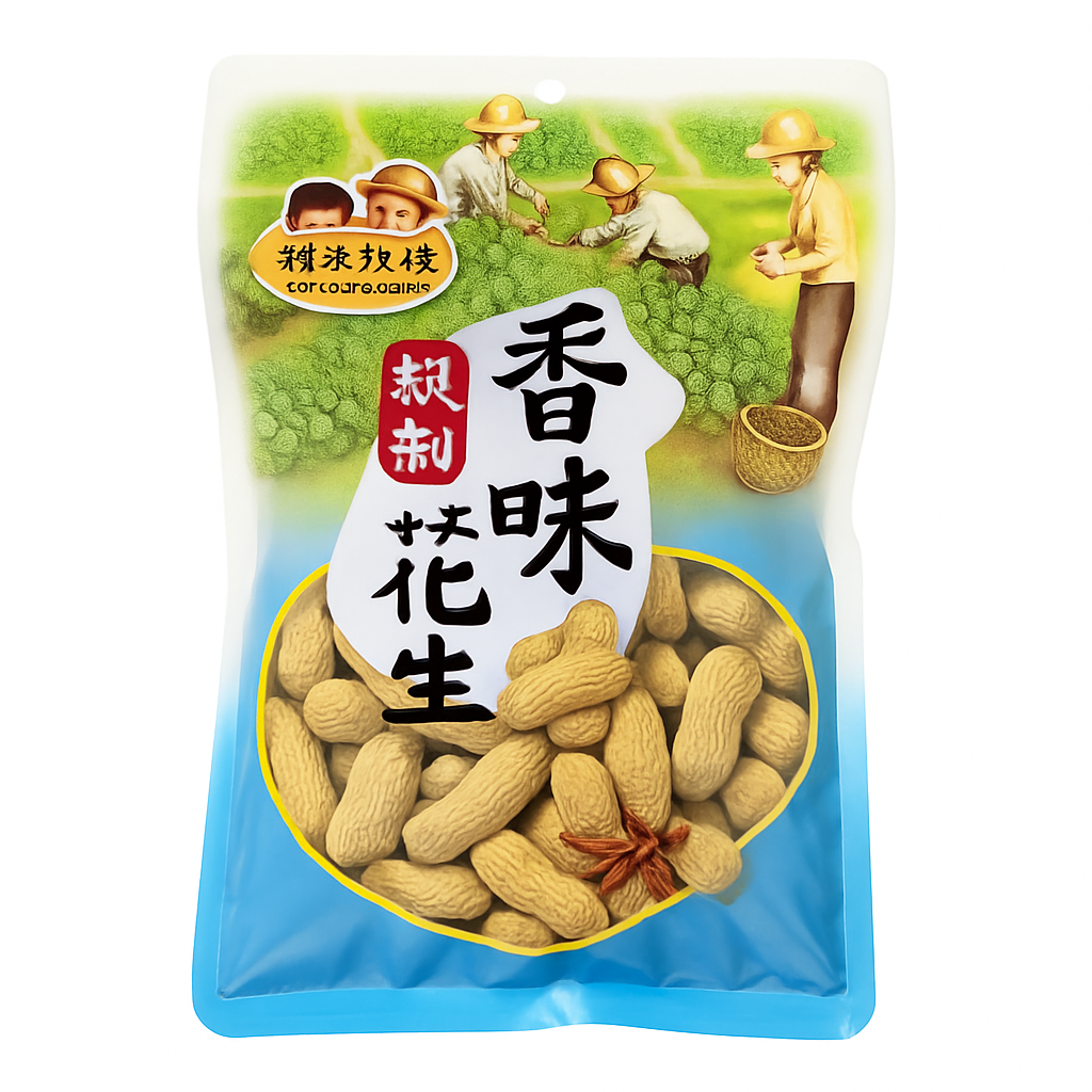 Mei Wei: Amendoim Sabor Alho（蒜香花生）- Heshan Zaizai 300g - Embalagem em Fundo Branco