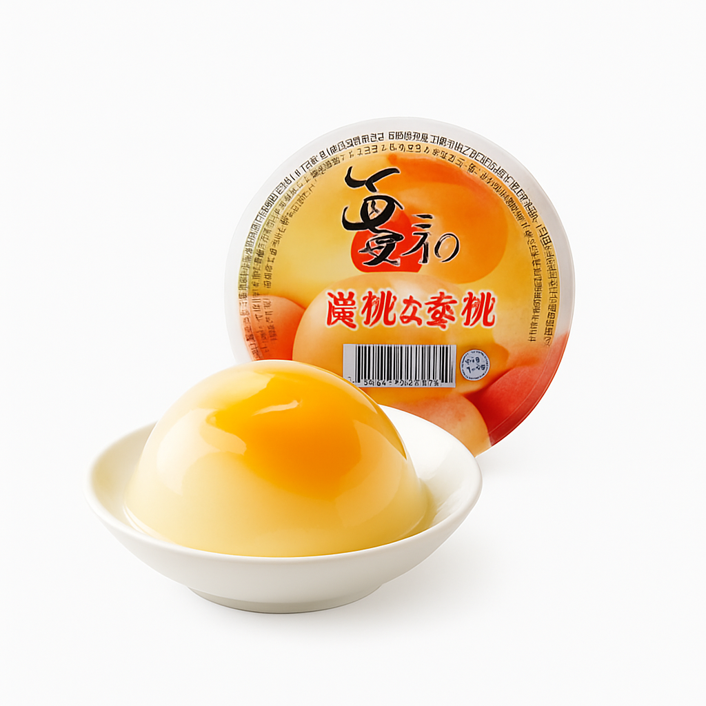 Mei Wei: Gelatina de Pêssego e Pêssego Mel（喜之郎果肉杯）- Xizhilang 200g - Embalagem em Fundo Branco