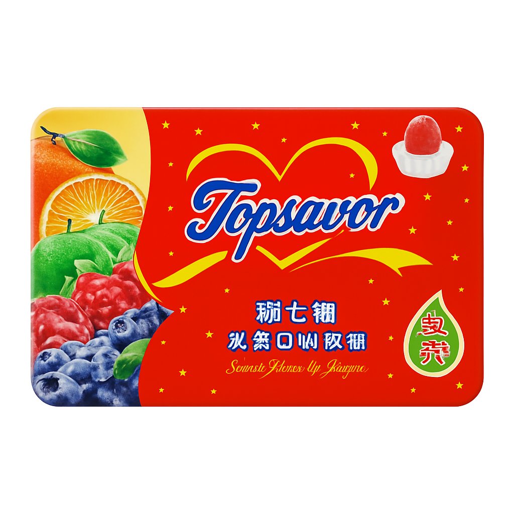 Mei Wei: Bala de Frutas Topsavor（瑞士糖）- Topsavor 418g - Embalagem em Fundo Branco