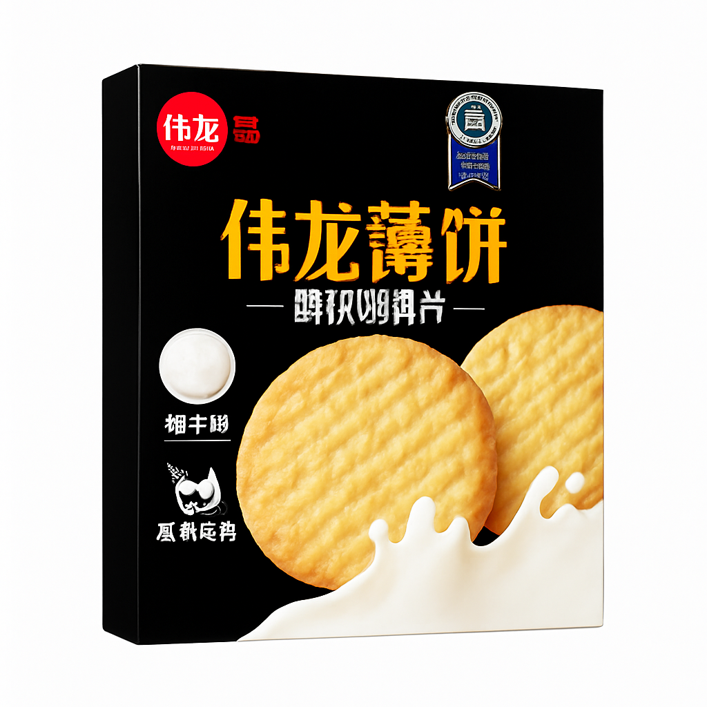 Mei Wei: Biscoito de Leite Fresco Weilong（伟龙鲜奶薄饼）- Weilong 180g - Embalagem em Fundo Branco