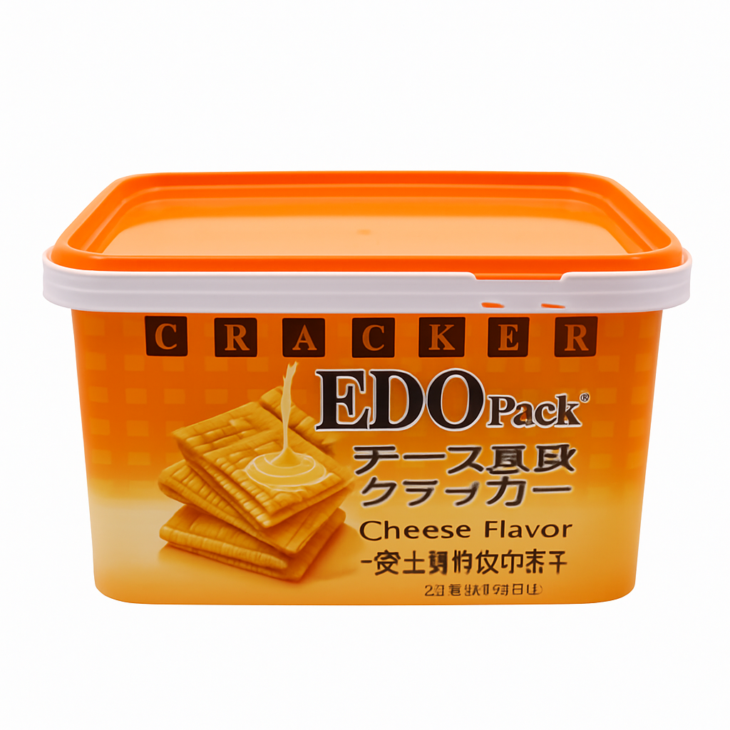 Mei Wei: Biscoito Soda Cracker Recheado Sabor Queijo（チーズ風味クラッカー）- EDO Pack 600g - Embalagem em Fundo Branco