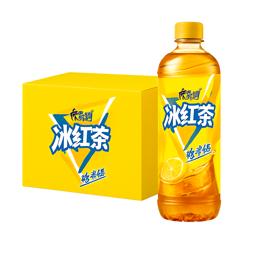 Mei Wei: Chá Gelado Sabor Chá Preto（康师傅冰红茶）- Master Kong 500ml - Embalagem em Fundo Branco