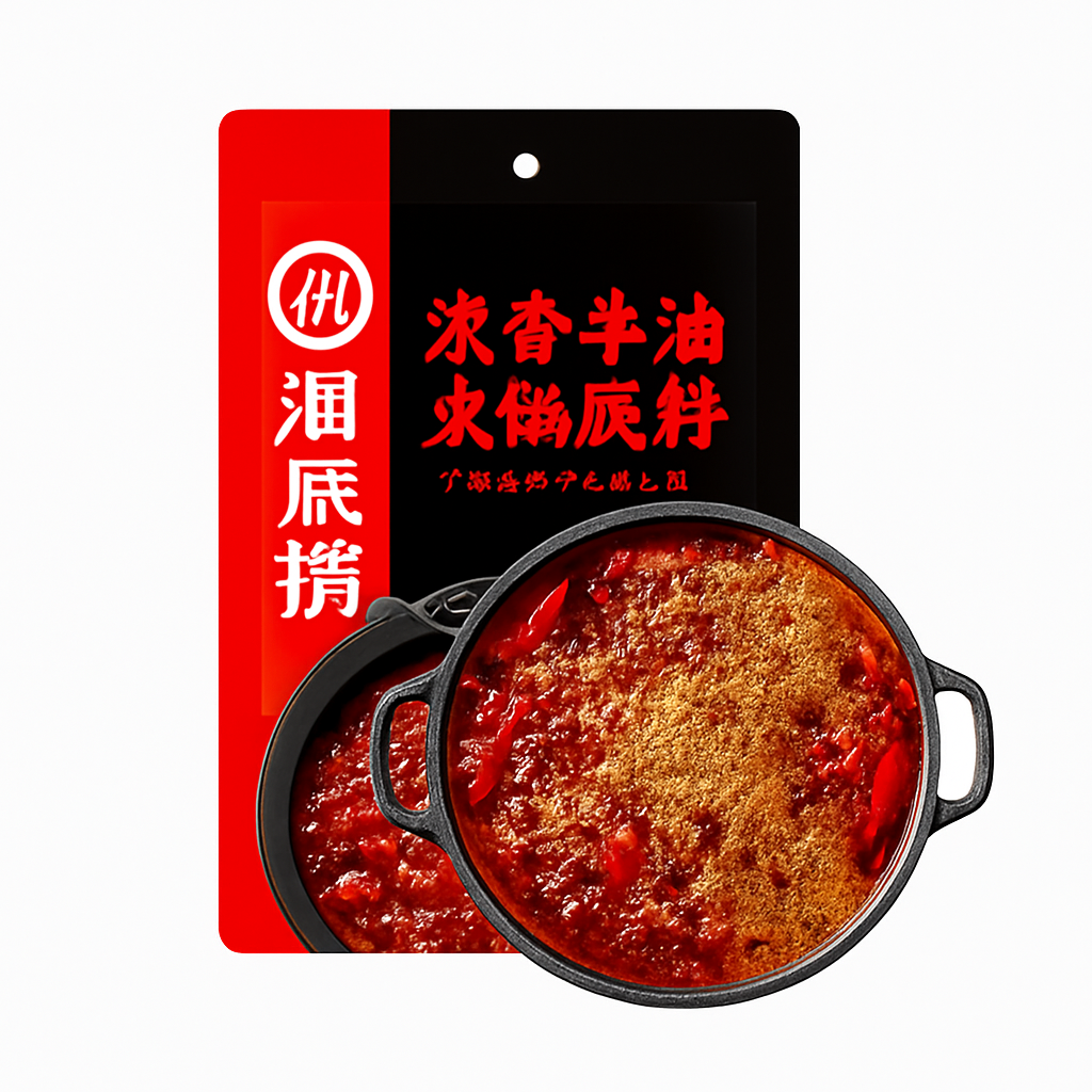 Mei Wei: Base para Hot Pot de Manteiga de Boi（浓香牛油火锅底料）- Haidilao 150g - Embalagem em Fundo Branco