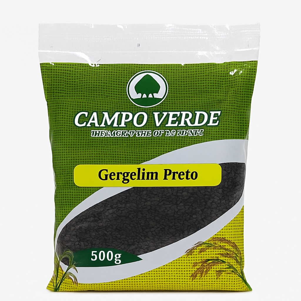 Mei Wei: Gergelim Preto（黑芝麻）- Campo Verde 500g - Embalagem em Fundo Branco