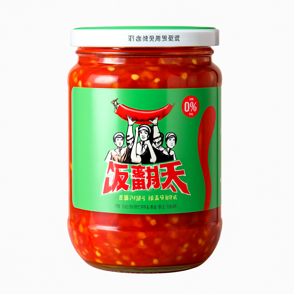 Mei Wei: Pimenta Vermelha Picada（红翻天剁辣椒）- Hongtiantian 700g - Embalagem em Fundo Branco