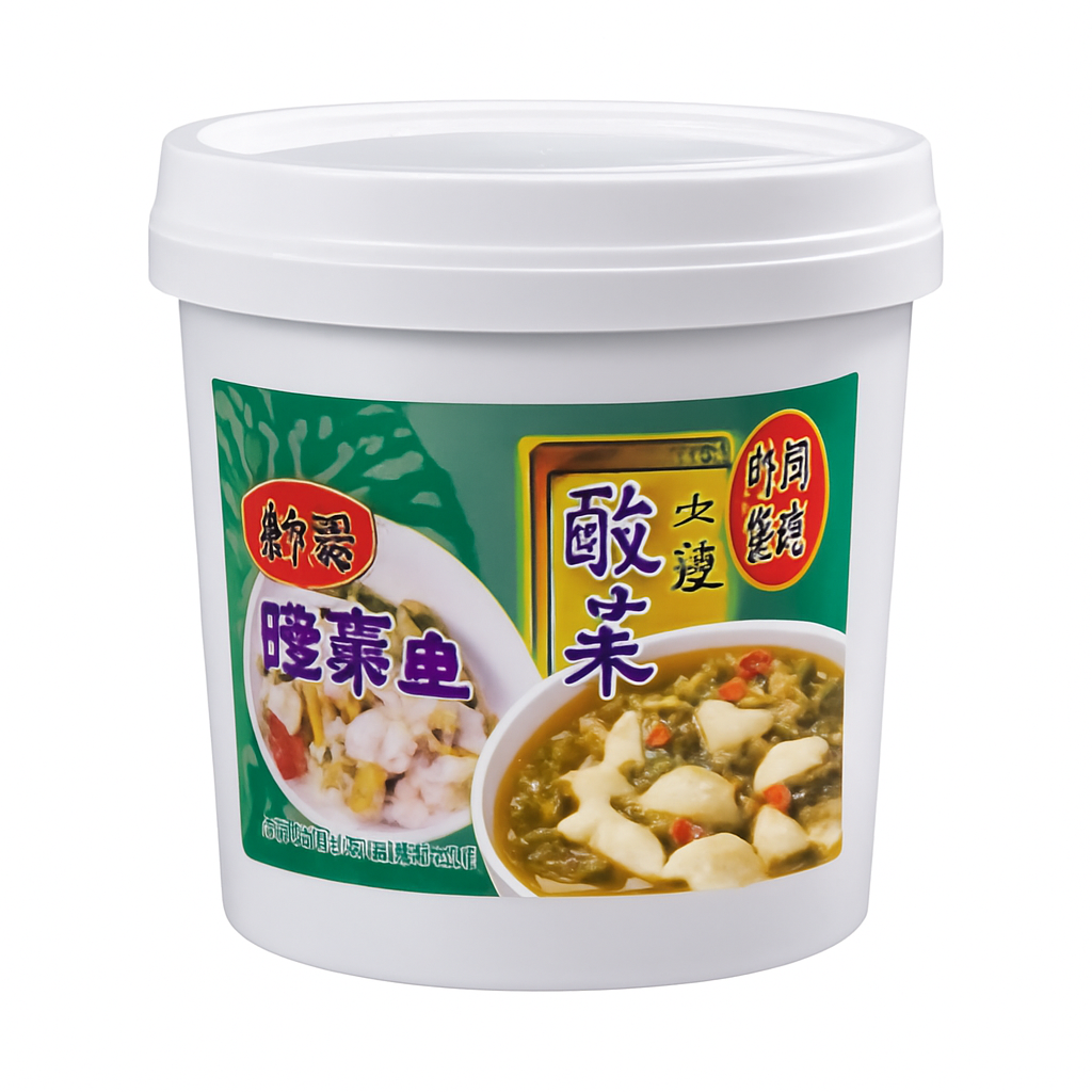Mei Wei: Tempero para Peixe com Vegetais em Conserva（酸菜鱼）- Qiaotou 5kg - Embalagem em Fundo Branco