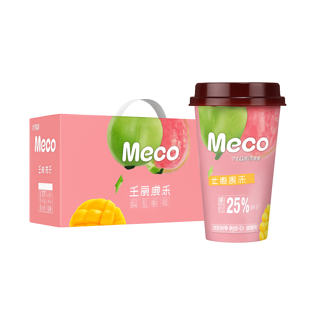 Mei Wei: Meco Chá de Frutas Manga e Goiaba（香飘飘蜜谷果汁茶）- Meco 400ml - Embalagem em Fundo Branco