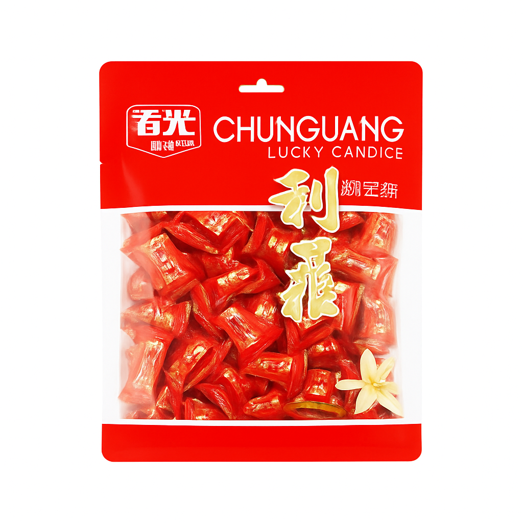 Mei Wei: Bala da Sorte Chunguang（春光利是糖）- Chunguang 300g - Embalagem em Fundo Branco