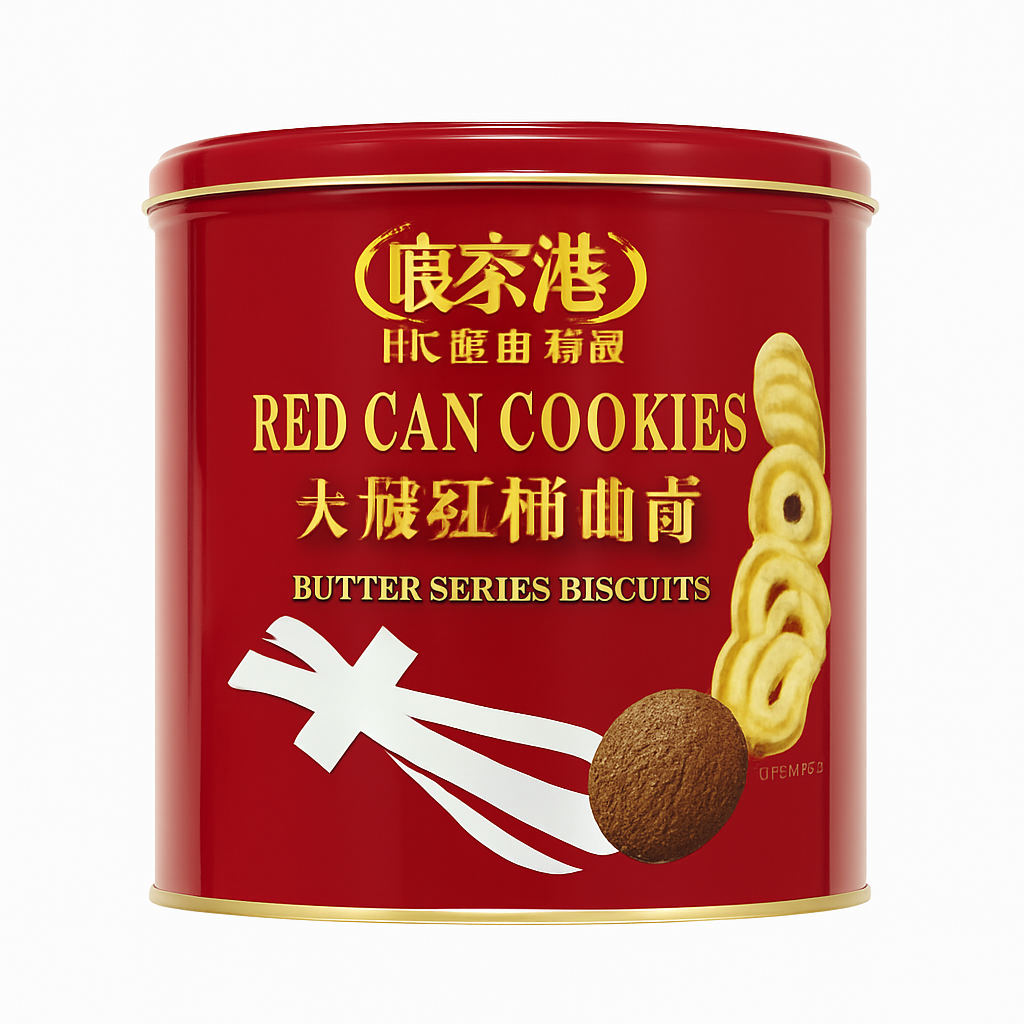 Mei Wei: Biscoitos de Manteiga（大展红桶曲奇）- Red Can Cookies 238g - Embalagem em Fundo Branco