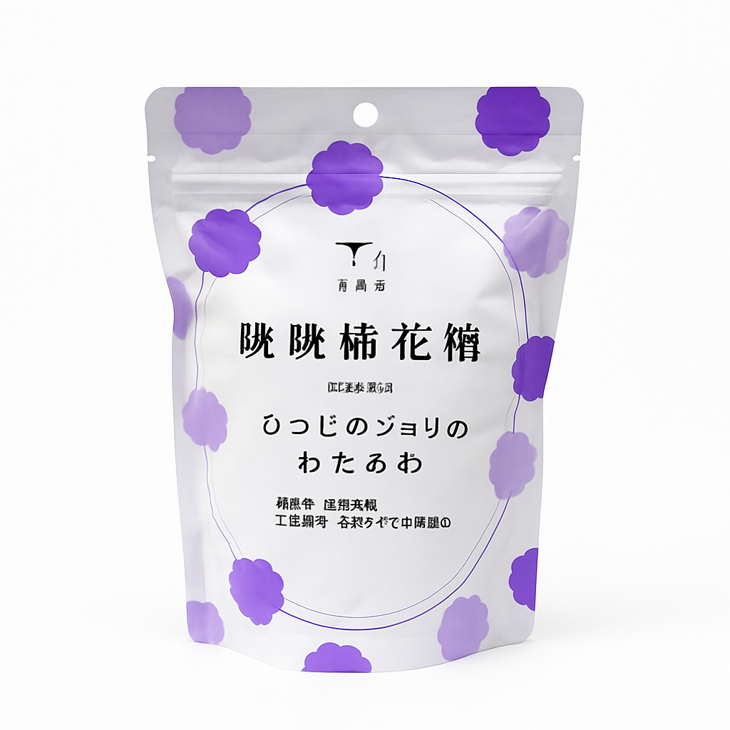 Mei Wei: Algodão Doce Sabor Uva（紫葡萄花糖）- Qiao Li Yang 22g - Embalagem em Fundo Branco