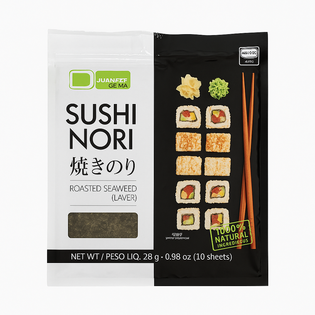 Mei Wei: Alga Nori para Sushi（海苔）- Hanaro Gema 28g - Embalagem em Fundo Branco