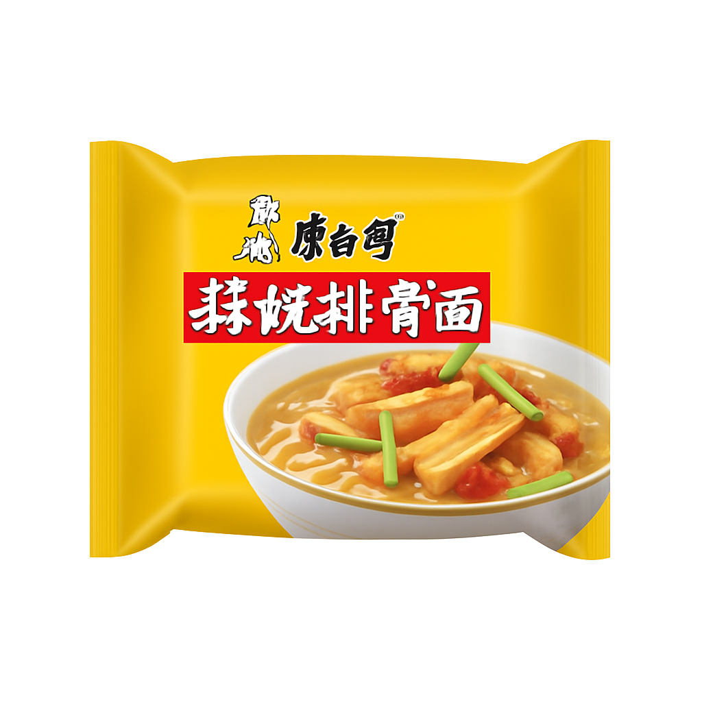 Mei Wei: Macarrão Instantâneo Costela de Porco Assada（葱烧排骨面）- Kangshifu 100g - Embalagem em Fundo Branco