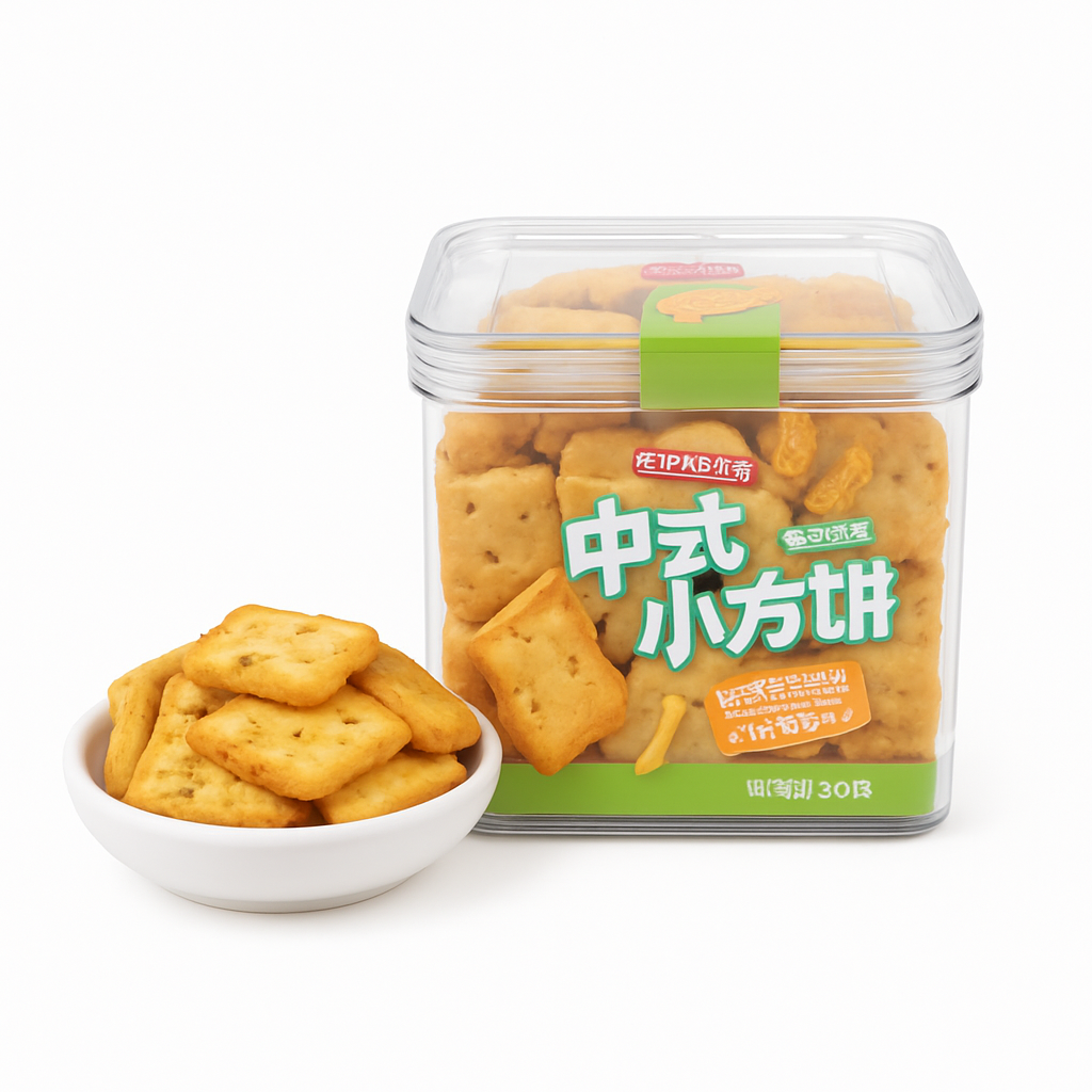 Mei Wei: Biscoito Quadrado Chinês（中式小方饼）- Shusheng Baiwei 220g - Embalagem em Fundo Branco