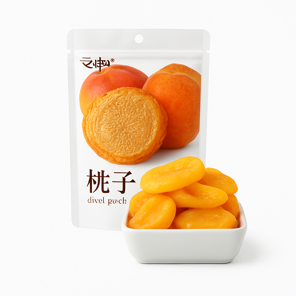 Mei Wei: Pêssego Seco（桃子干）- XGZ 100g - Embalagem em Fundo Branco