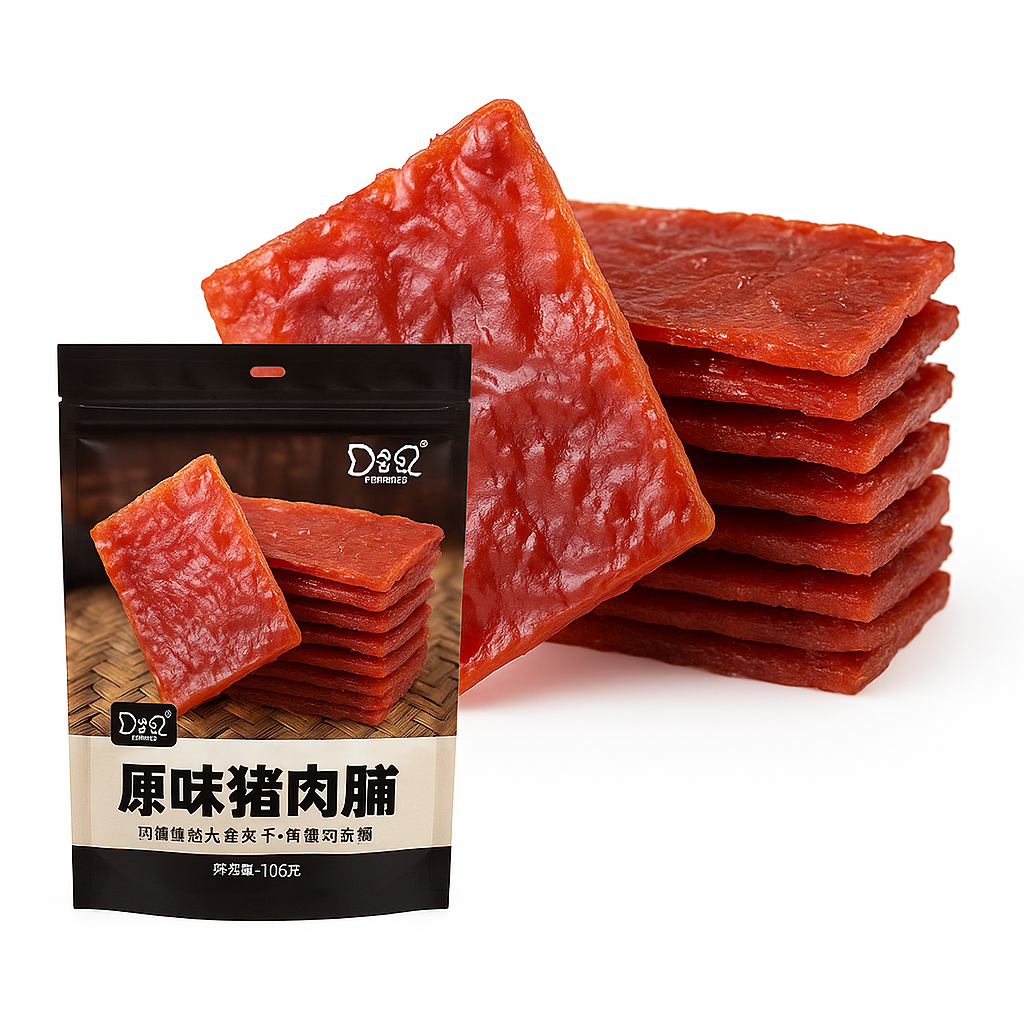 Mei Wei: Jerky de Porco Original（原味猪肉脯）- MaMaMa 65g - Embalagem em Fundo Branco