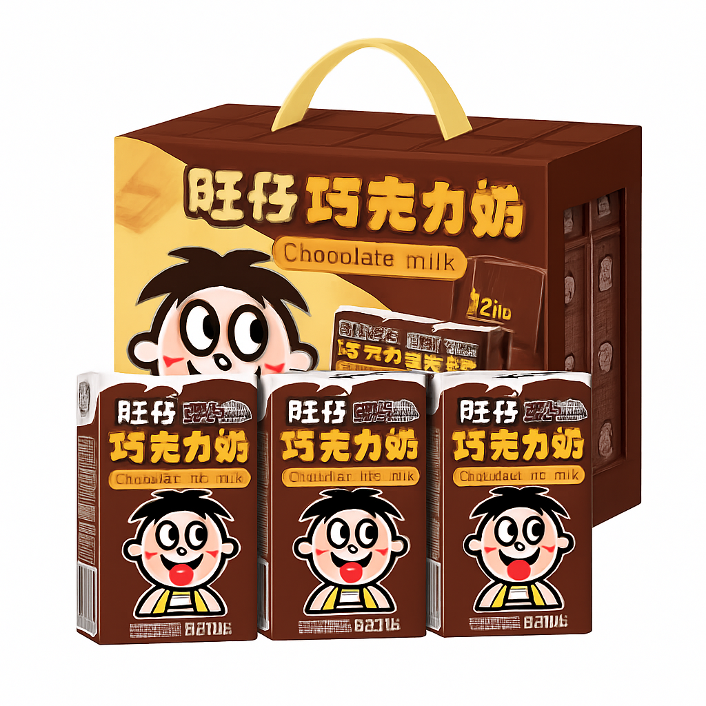 Mei Wei: Leite de Chocolate Wangzai（旺仔巧克力奶）- Want Want 125ml - Embalagem em Fundo Branco