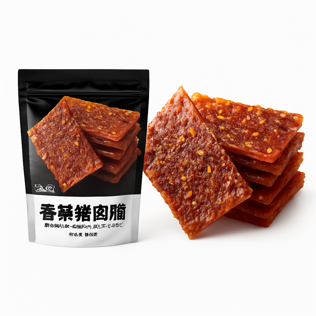 Mei Wei: Carne Suína Seca Apimentada（香辣猪肉脯）- Mmm 65g - Embalagem em Fundo Branco