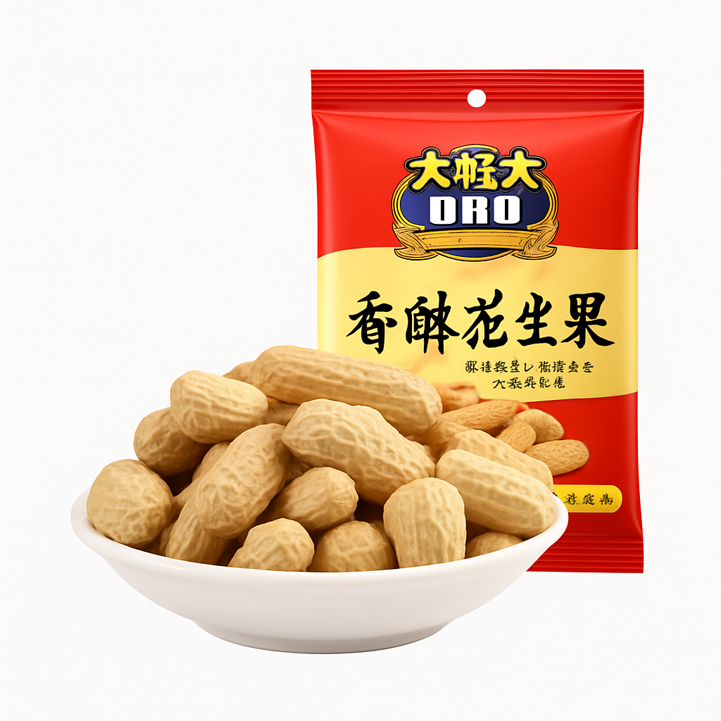 Mei Wei: Amendoim com Sabor de Carne Bovina（大好大花生）- DHD 220g - Embalagem em Fundo Branco
