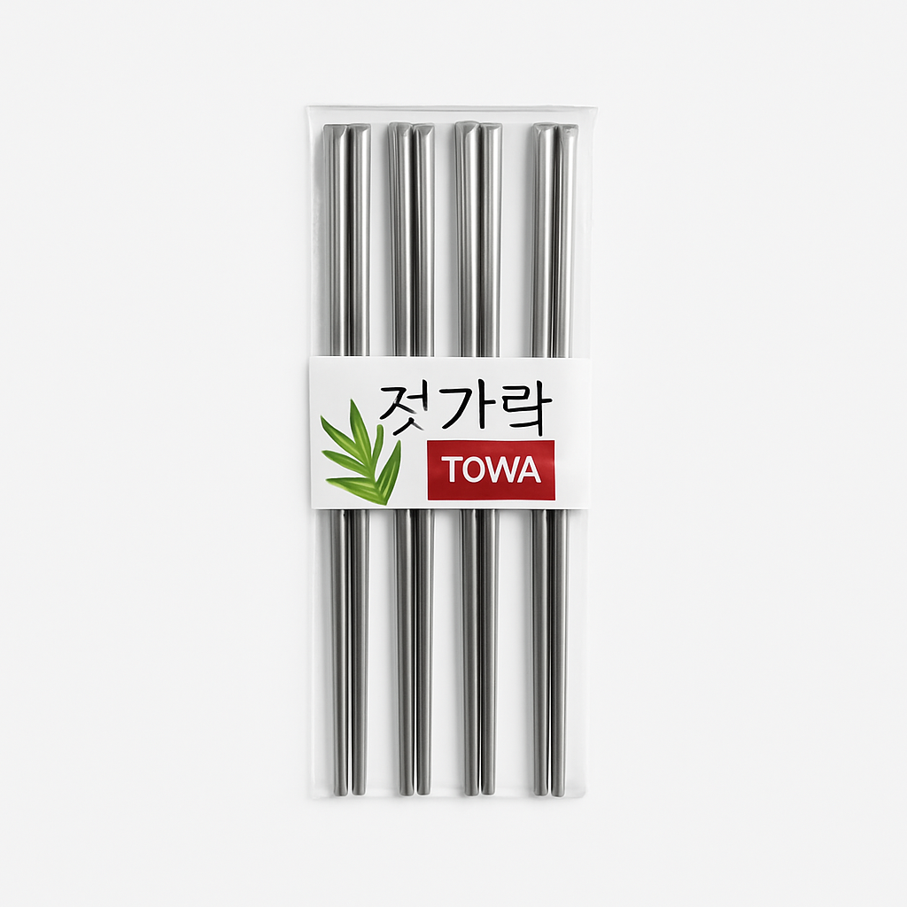 Mei Wei: Hashi de Inox（젓가락）- 5 Pares 22,5cm - Embalagem em Fundo Branco