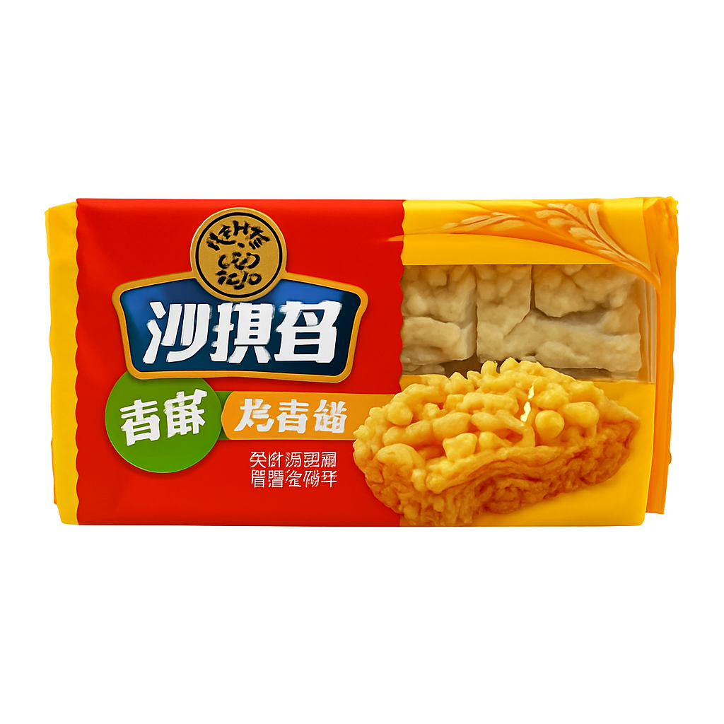 Mei Wei: Sachima Sabor Ovo（沙琪玛鸡蛋味）- Xu Fu Ji 311g - Embalagem em Fundo Branco