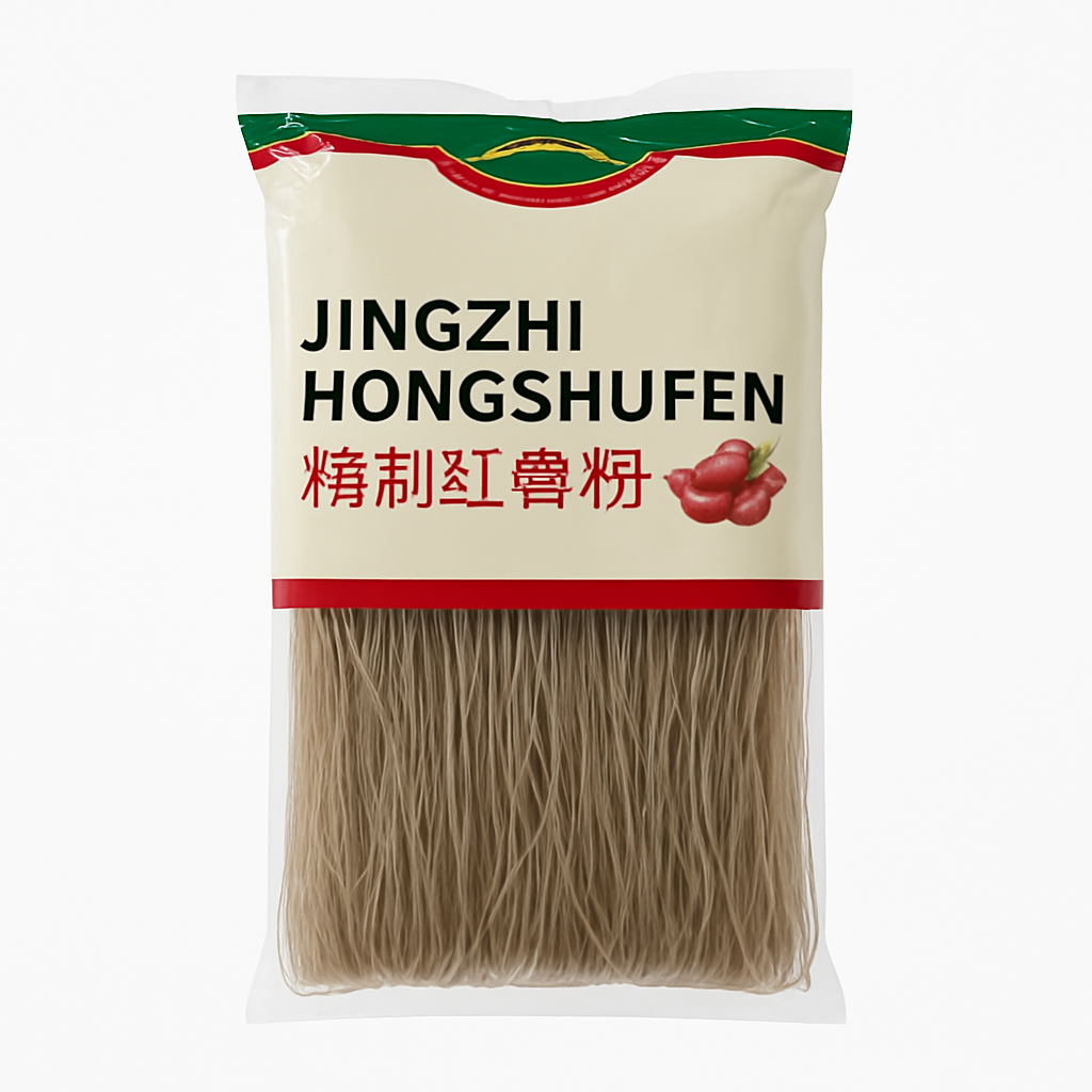 Mei Wei: Macarrão de Batata Doce（红薯粉丝）- Hailong 348g - Embalagem em Fundo Branco