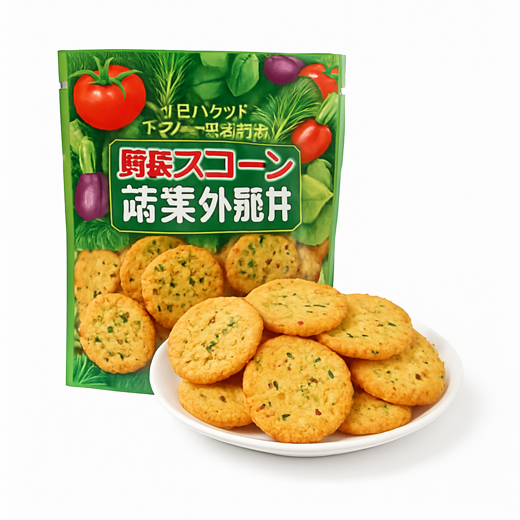 Mei Wei: Biscoito de Vegetais Crocante（蔬菜小脆饼）- Kelaxin 500g - Embalagem em Fundo Branco