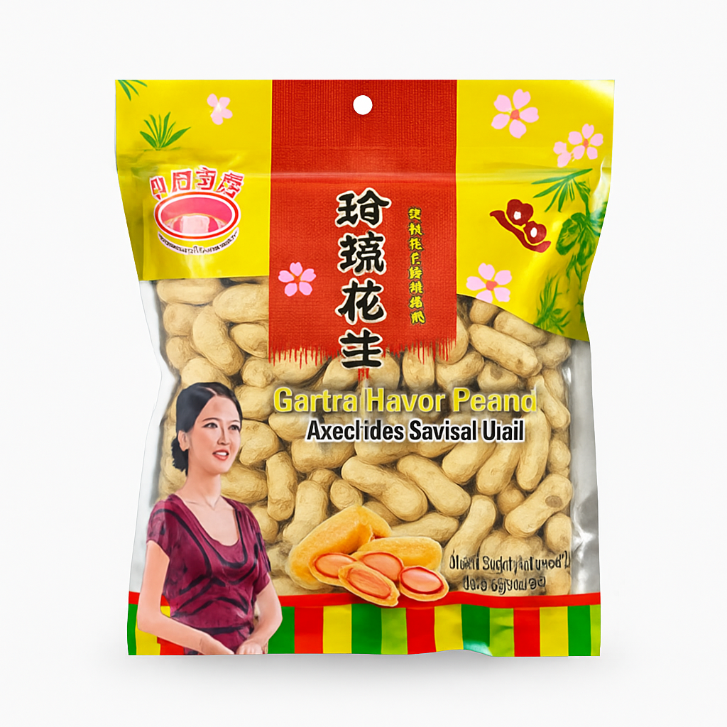 Mei Wei: Amendoim Sabor Alho（珍珠花生）- Golden Bridge 300g - Embalagem em Fundo Branco